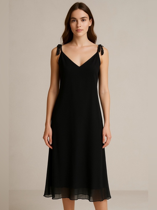 Evan Picone Dresses & Skirts - VTG Evan Picone Black Tie Shoulder Slip Dress 16 Chiffon Beaded Glam Flowy
